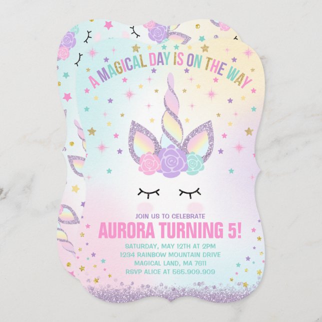 Unicorn Birthday Invitation Magical Unicorn Party (Front/Back)