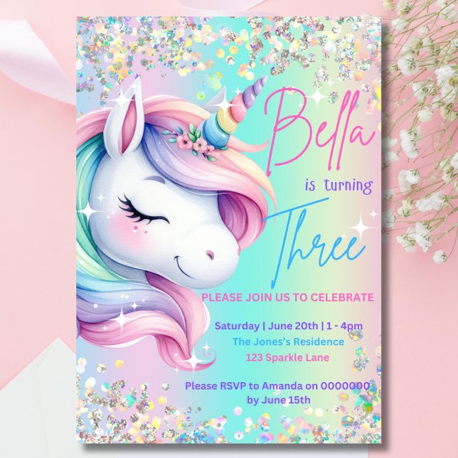 Unicorn Birthday Invitation Pastel Rainbow Party  (Creator Uploaded)