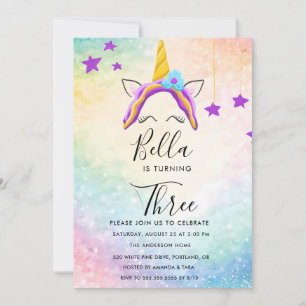 Unicorn Birthday Invitation Pastel Rainbow Party
