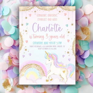 Unicorn Birthday Invitation Pastel Unicorn Rainbow