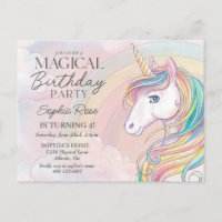 Unicorn Birthday Invitation, pink birthday party