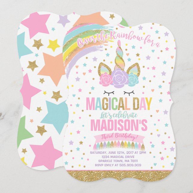 Unicorn Birthday Invitation Pink Gold Unicorn (Front/Back)