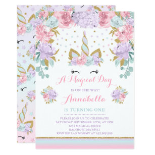 Unicorn Birthday Invitation Pink Gold Unicorn