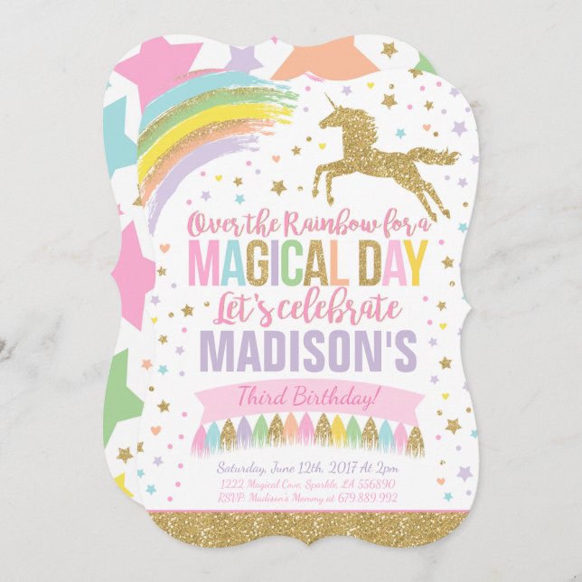 Unicorn Birthday Invitation Pink Gold Unicorn (Front/Back)