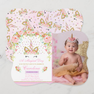 Unicorn Birthday Invitation Pink Gold Unicorn