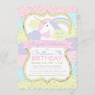 Unicorn Birthday Invitation Pink Purple Gold