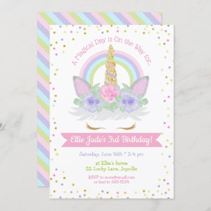 Unicorn Birthday Invitation Pink & Purple Rainbow