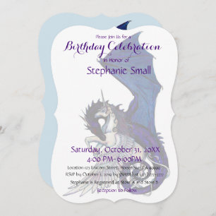 Unicorn Birthday Invitation Purple Blue Dragon