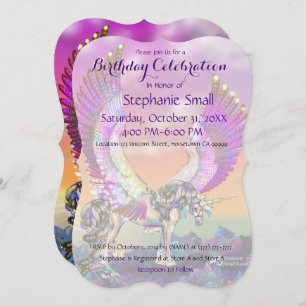 Unicorn Birthday Invitation Purple Blue Pink Horse