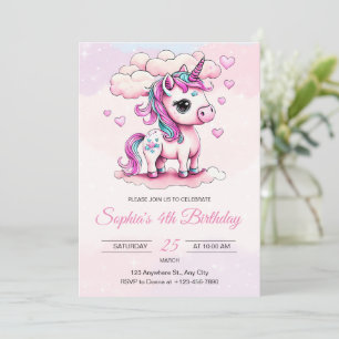 Unicorn Birthday Invitation Rainbow Unicorn Girls