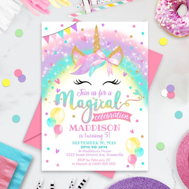 Unicorn Birthday Invitation Rainbow Unicorn Party (Creator Uploaded)