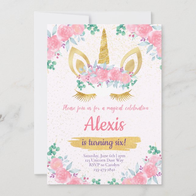 Unicorn Birthday Invitation, Unicorn Party Invite (Front)