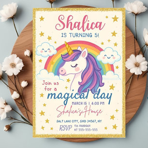 Unicorn Birthday Invitation, Unicorn Rainbow Girl Invitation