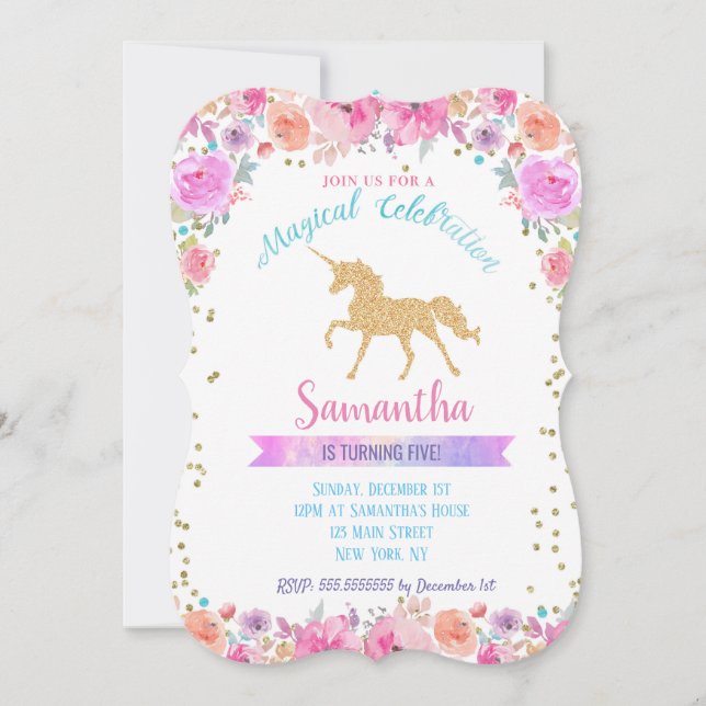 Unicorn Birthday Invitations (Front)