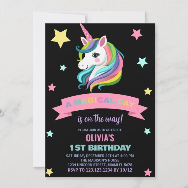 Unicorn Birthday Invitations (Front)