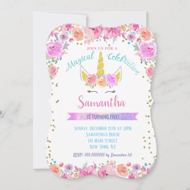 Unicorn Birthday Invitations (Front)