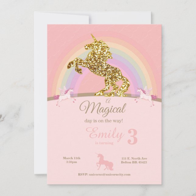 Unicorn birthday invitations (Front)