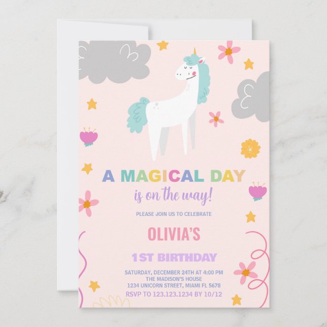 Unicorn Birthday Invitations (Front)