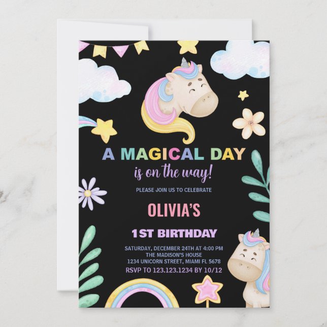 Unicorn Birthday Invitations (Front)