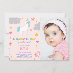 Unicorn Birthday Invitations with photo