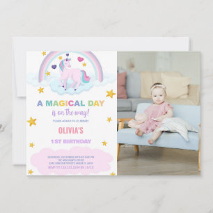 Unicorn Birthday Invitations with photo