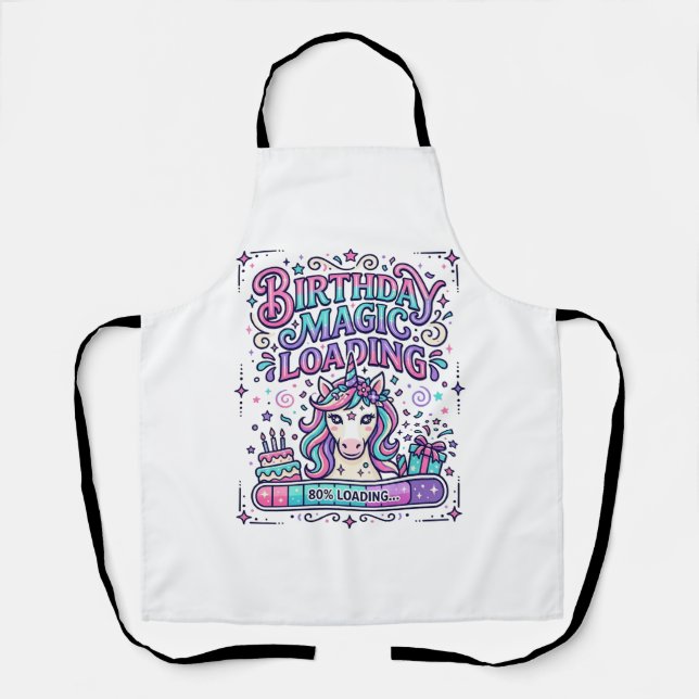 Unicorn Birthday Magic Loading Colourful Marketpla Apron (Front)