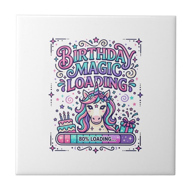Unicorn Birthday Magic Loading Colourful Marketpla Ceramic Tile (Front)