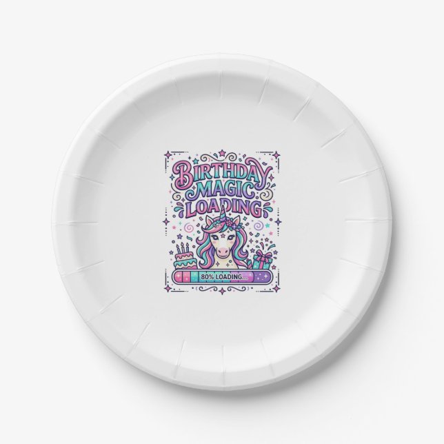 Unicorn Birthday Magic Loading Colourful Marketpla Paper Plate (Front)