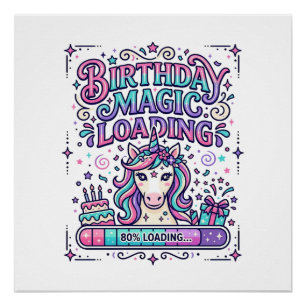 Unicorn Birthday Magic Loading Colourful Marketpla Poster