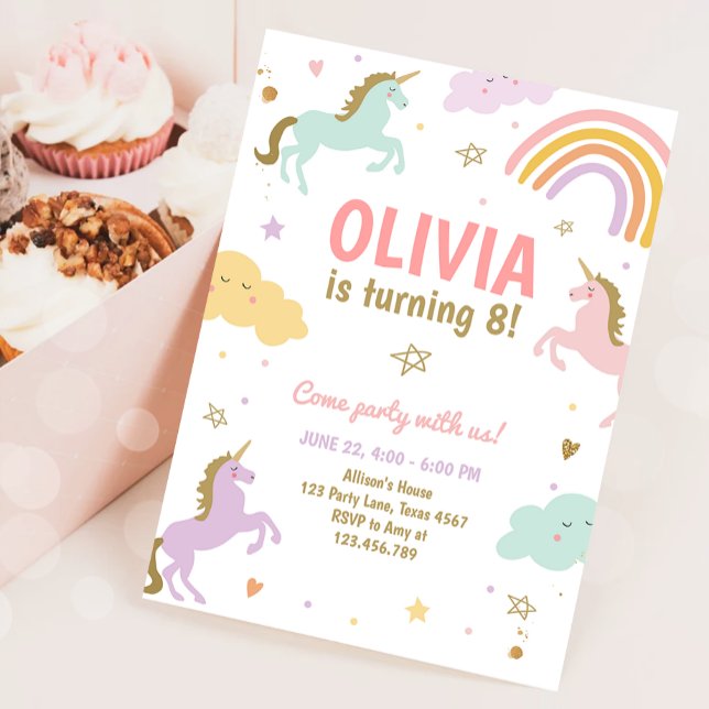 Unicorn Birthday Magical Rainbow Unicorn Party Invitation (Creator Uploaded)