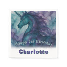 Unicorn Birthday Napkin – Alcohol Ink Style