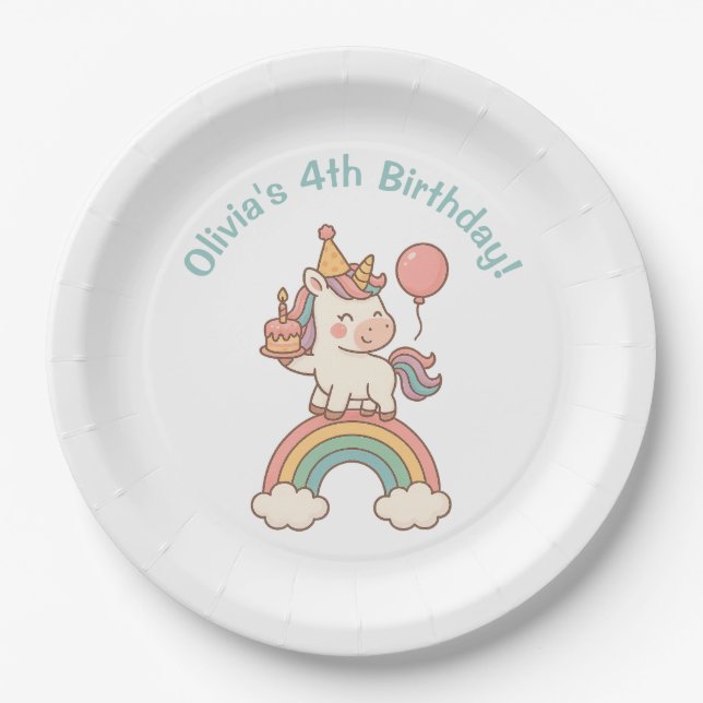 Unicorn Birthday Paper Plate (Front)