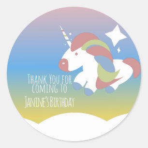 Unicorn Birthday Party Clouds Colourful Gradient  Classic Round Sticker