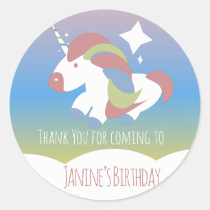 Unicorn Birthday Party Clouds Colourful Gradient   Classic Round Sticker