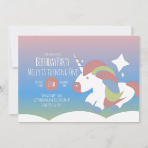 Unicorn Birthday Party Clouds Colourful Gradient  Invitation