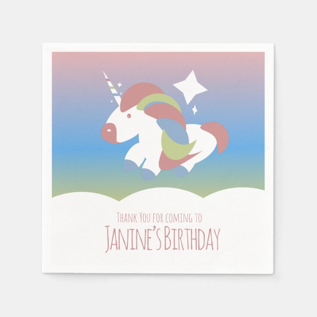 Unicorn Birthday Party Clouds Colourful Gradient   Napkin (Front)