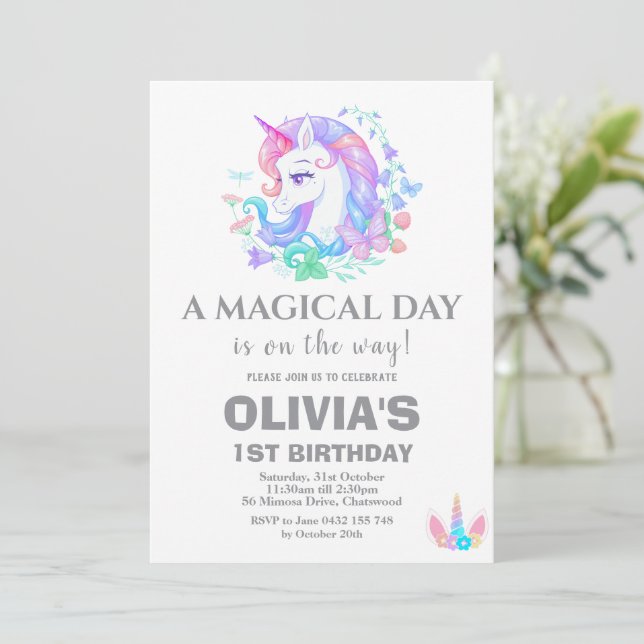 Unicorn Birthday Party Decorations Invitation (Standing Front)