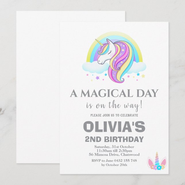 Unicorn Birthday Party Decorations Invitation (Front/Back)