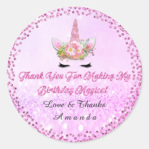Unicorn Birthday Party Favour Steal Girly Pink 16t Classic Round Sticker