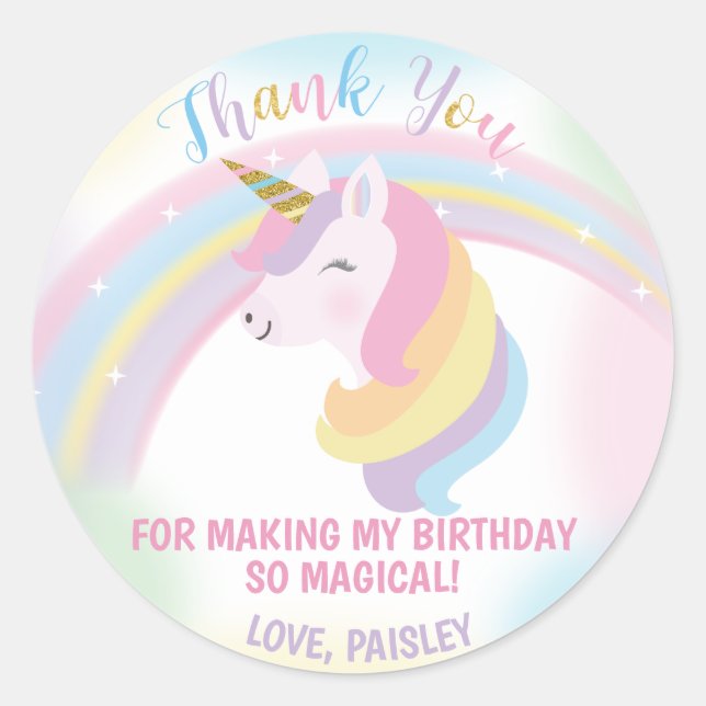 Unicorn Birthday Party Favour Stickers (Front)