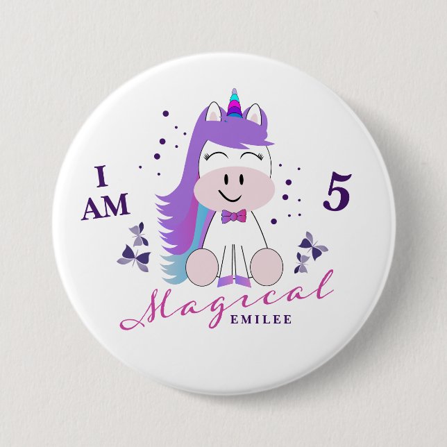 Unicorn Birthday Party Gifts Button Pin Badges (Front)