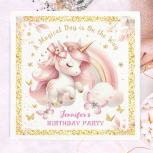 Unicorn Birthday Party Girl Blush Pink & Gold Napkin