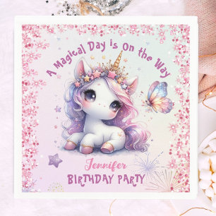 Unicorn Birthday Party Girl Pink Purple Paper Napkin