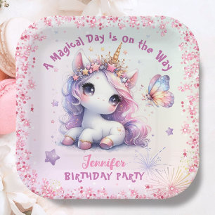 Unicorn Birthday Party Girl Pink Purple Paper Paper Plate