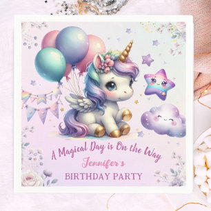 Unicorn Birthday Party Girl Purple & Gold Napkin