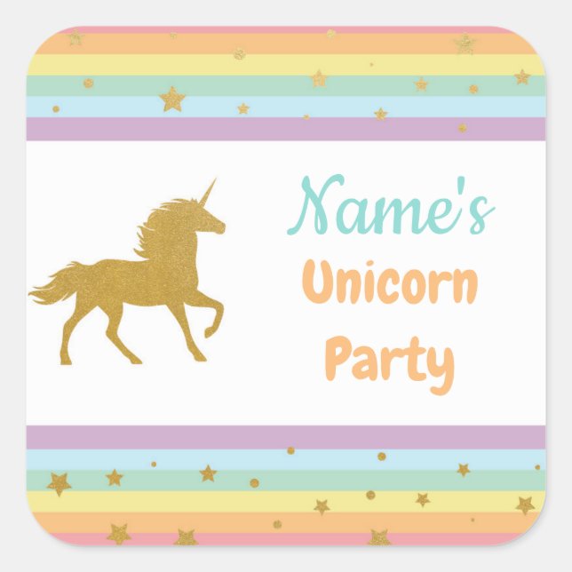 Unicorn Birthday Party Glitter Girl Kids Stickers (Front)