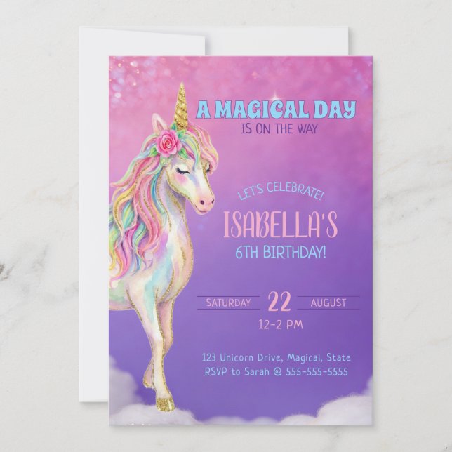 Unicorn Birthday Party Invitation (Front)