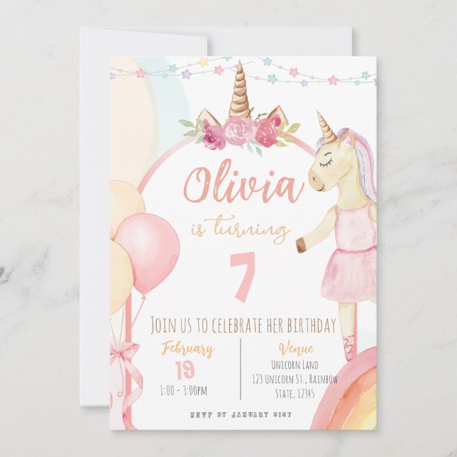Unicorn Birthday Party Invitation (Front)