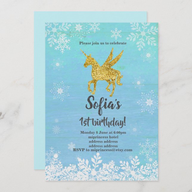 unicorn birthday party invitation (Front/Back)