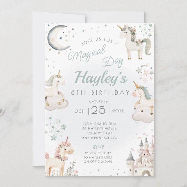 Unicorn Birthday Party Invitation Magical Day (Front)